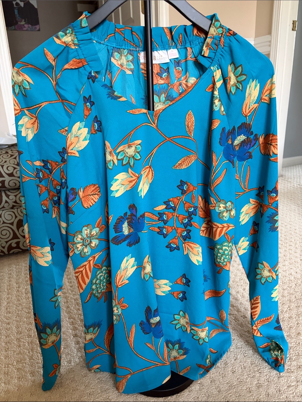 Belle by Kim Gravel Teal Floral Long-Sleeve Blouse